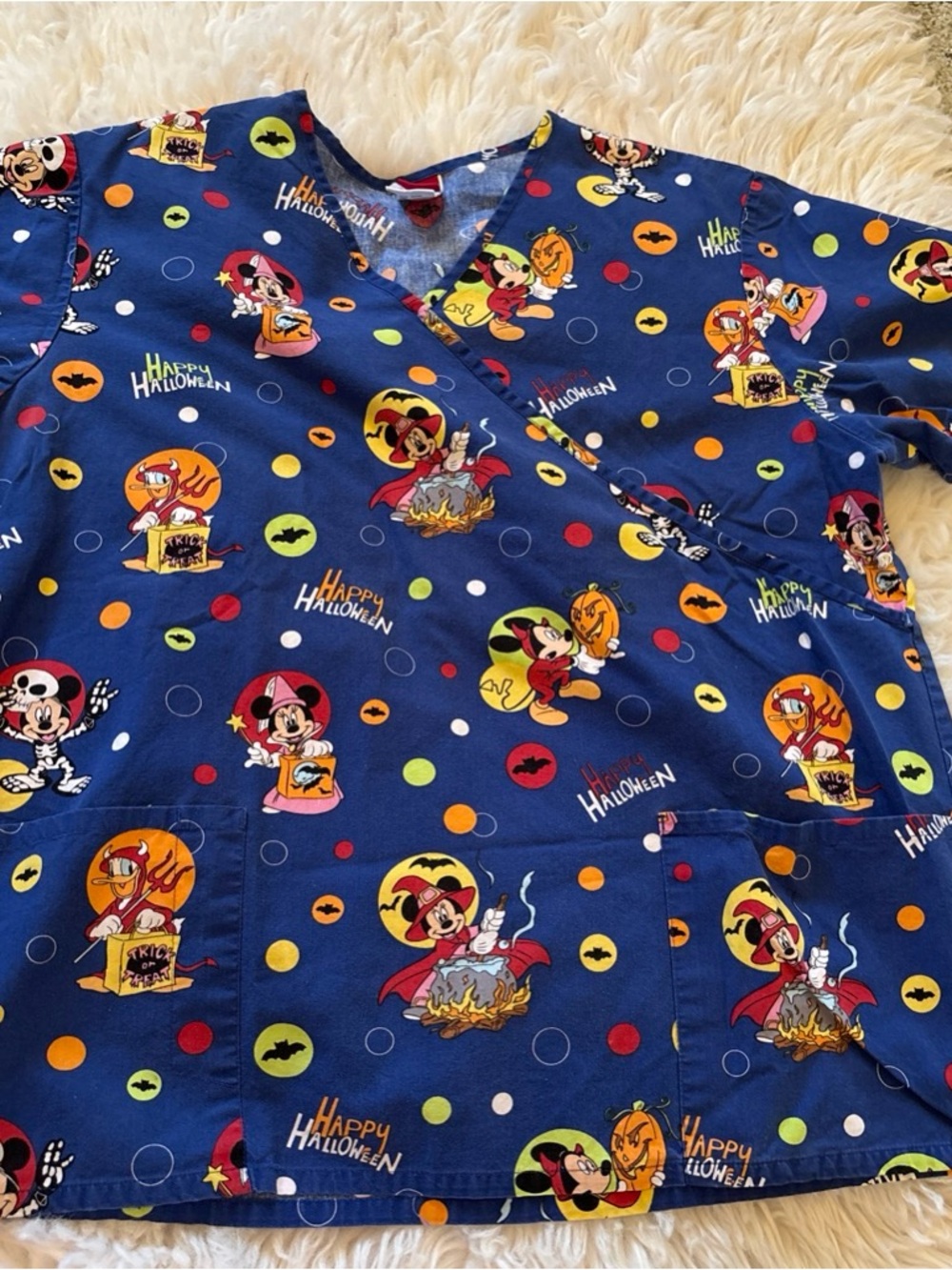 Authentic Disney Halloween Mickey Print Scrub Top